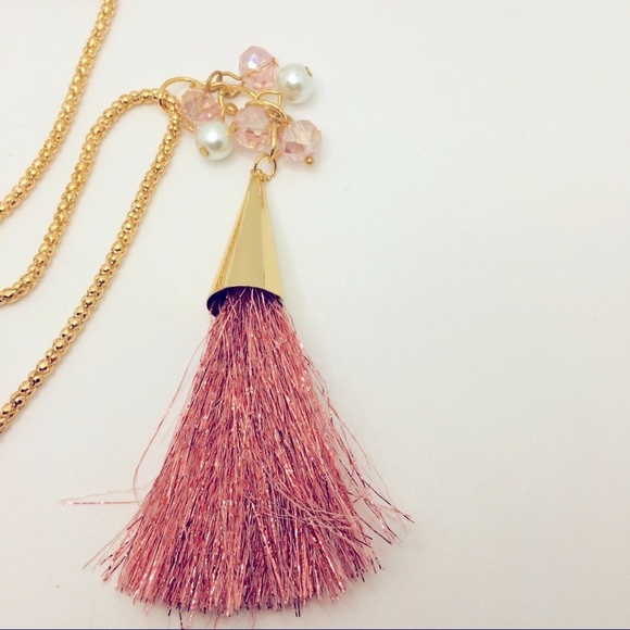 NECKLACE BOHO Tassel & CZ EARRING SET IN PINK! - Picture 6 of 11